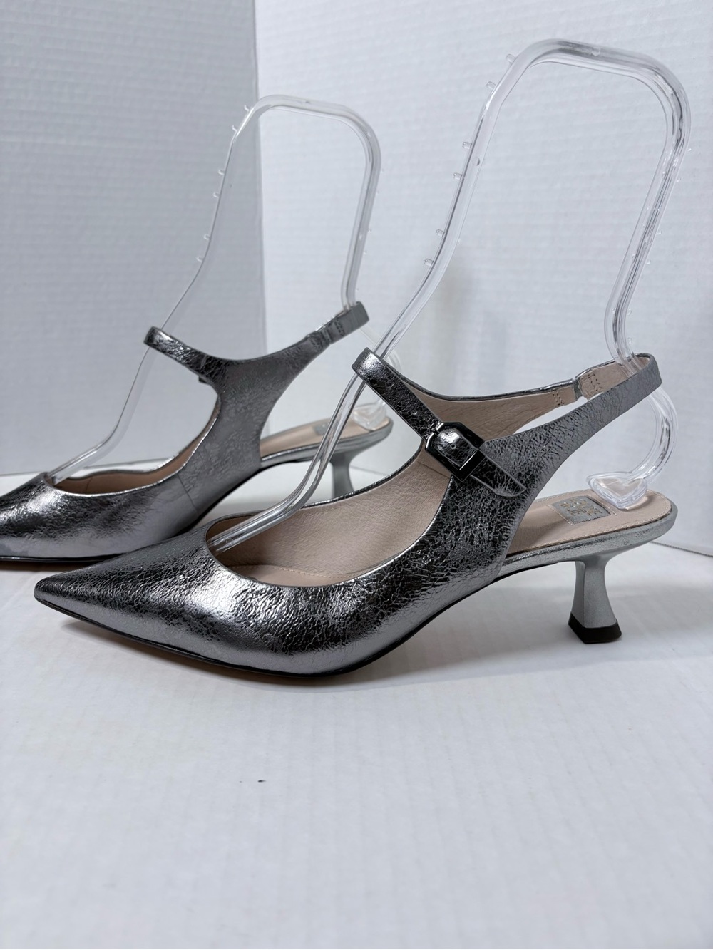 Louise et Cie Leather Silver Textured Metallic Slingback Kitten Heels Dressy 10